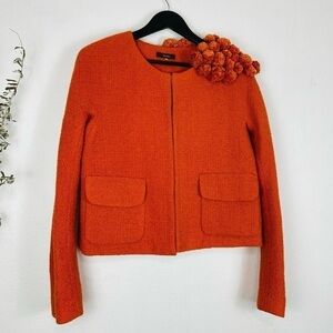 VERA WANG Vintage Burnt Orange Pom pom Detail Blazer Jacket M